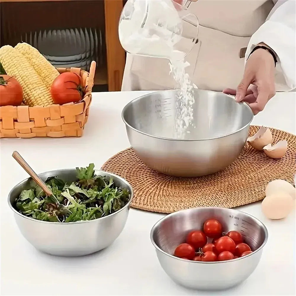 Color: Pink - 1-3 Stainless Steel Bowl Set with Scale for Cooking Baking Food Storage Large Capacity Mixing Bowls for Home Kitchen Essentials