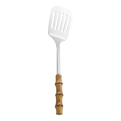 Color: Dark Grey - Natural bamboo handle stainless steel frying shovel Japanese-style soup spoon Creative new colander shovel kitchen utensils set