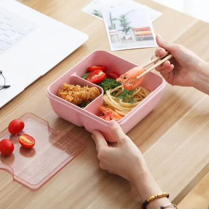 Color: Blue - 850/1100ML wheat straw lunch box bento box Microwave oven Students with lid canteen simple lunch box rectangular portable