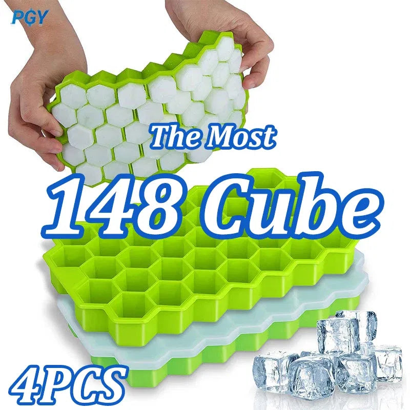 Color: black - 4/2/1PCS Silicone Ice Cube Mold 148 Cube Large-capacity Ice Trays Food Grade Ice Maker BPA Free Reusable Ice Maker with Lids