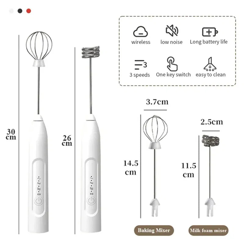 Color: MULTI - 2-in-1 multi-function USB Rechargeable Electric Egg Beater Baking Mixer Milk Frother Kitchen Gadgets Coffee Stirrer Tools Dining