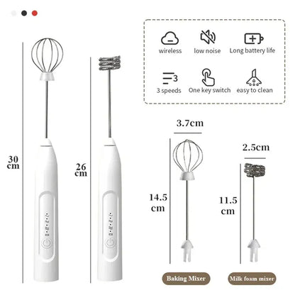 Color: MULTI - 2-in-1 multi-function USB Rechargeable Electric Egg Beater Baking Mixer Milk Frother Kitchen Gadgets Coffee Stirrer Tools Dining