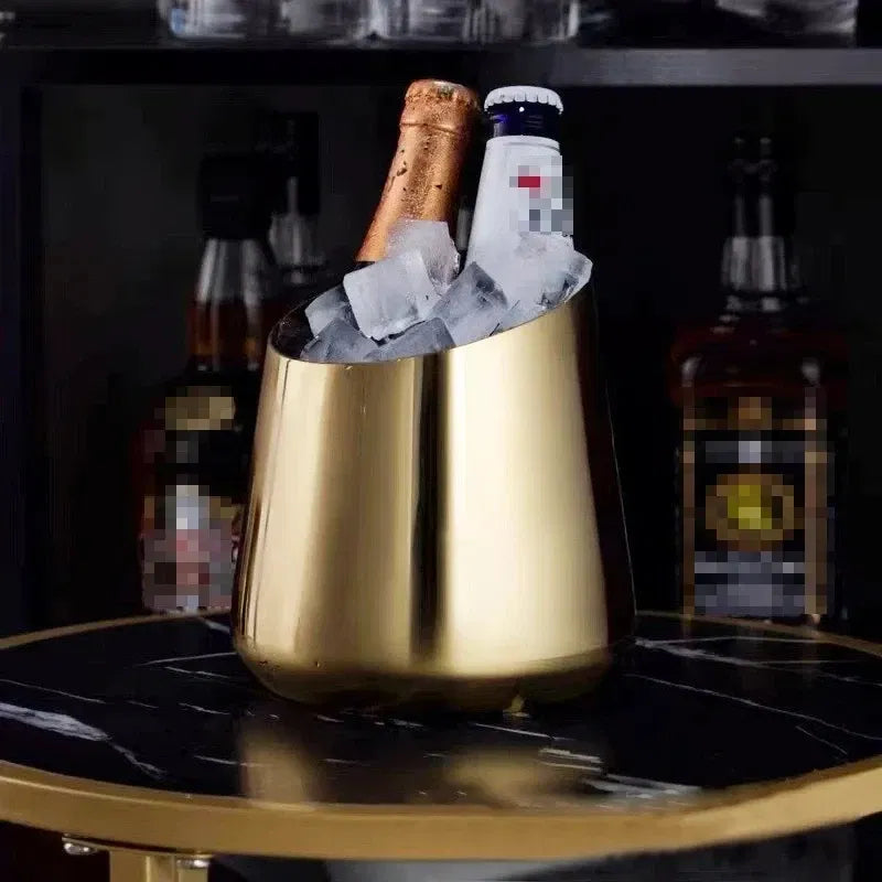 Color: Black - Stainless Steel Ice Bucket Champagne Wine Beer Cooler Chilling Bucket Ice Cube Barrel Container Bar Bartender Tools