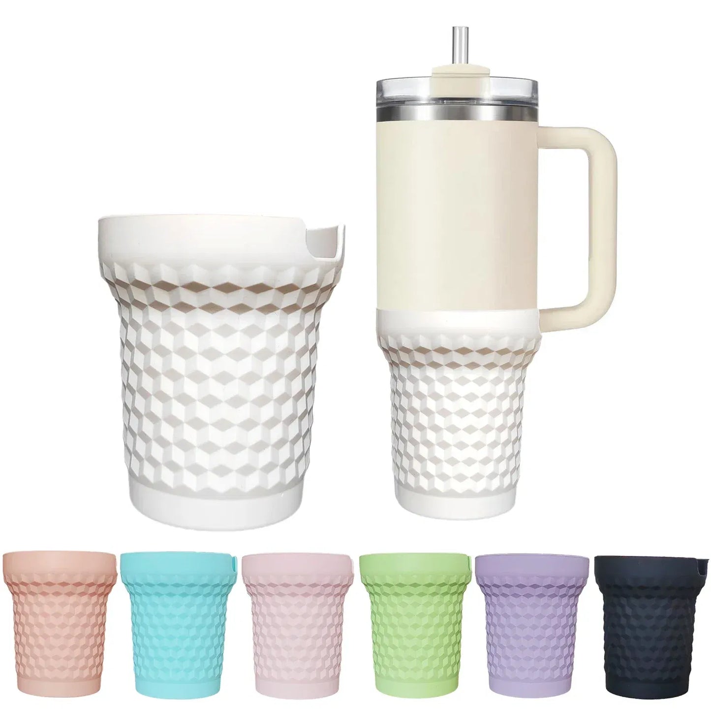 Color: Light Grey - Silicone Boot for Stanley Quencher H2.0 FlowState Tumbler 40oz  Cup Bottom Protector Sleeve