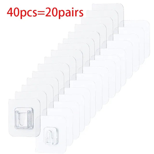 Color: light yellow - Double-Sided Adhesive Wall Hooks Hanger Strong Transparent Suction Cup Sucker Hooks Kitchen Bathroom Storage Plug Socket Holders