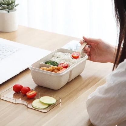 Color: Blue - 850/1100ML wheat straw lunch box bento box Microwave oven Students with lid canteen simple lunch box rectangular portable