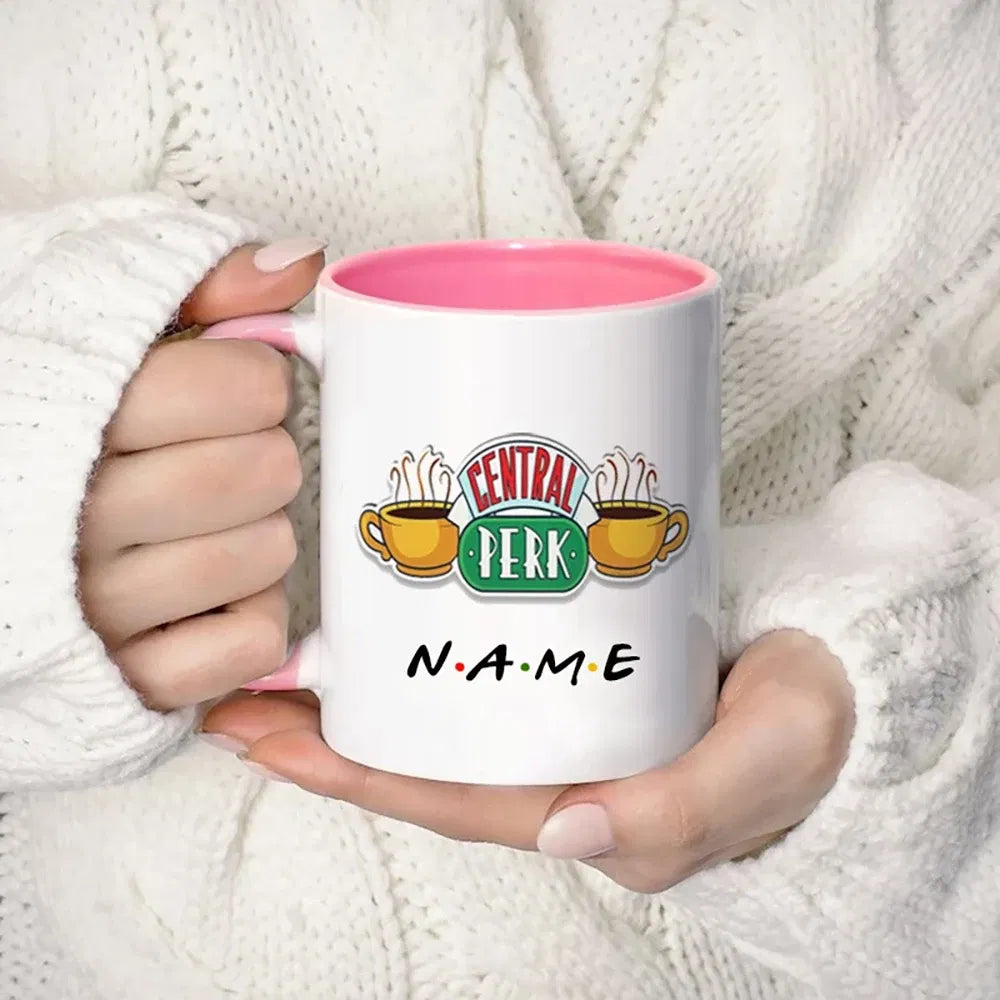 Color: WHITE, Capacity: 301-400ml - Personalized Name Mug Central Perk Design Coffee Mug  Custom Tea Cup Chocolate Milk Beer Mugs Lovers Friends Gifts Dropshipping