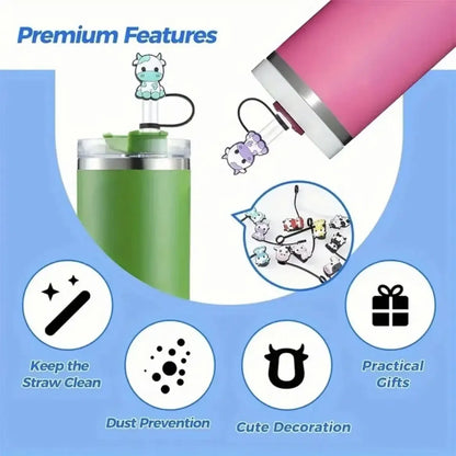 Color: Gold - 1-12PCS Cute  MINISO Snoopy Straw Cover Cap With 30&40Oz Cup10mm Straw Toppers Reusable Dust-Proof Straw Caps Cartoon Drink Stra