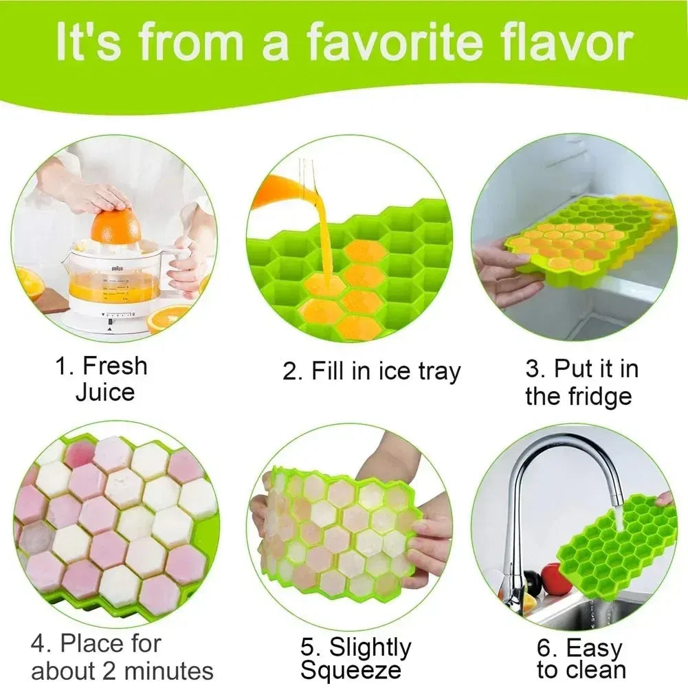 Color: Blue - 37 Cavity Honeycomb Ice Cube Trays Reusable Silicone Ice Cube Mold BPA Free Ice Maker with Removable Lids