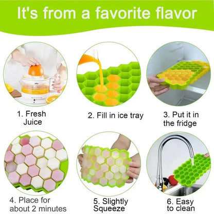 Color: Black - 37 Cavity Honeycomb Ice Cube Trays Reusable Silicone Ice Cube Mold BPA Free Ice Maker with Removable Lids
