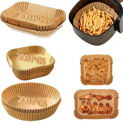 Color: Dark Khaki - Air Fryer Paper Liners Disposable Oil-Proof Waterproof Baking Paper Round Square And Rectangle Parchment Kitchen Party Supplies