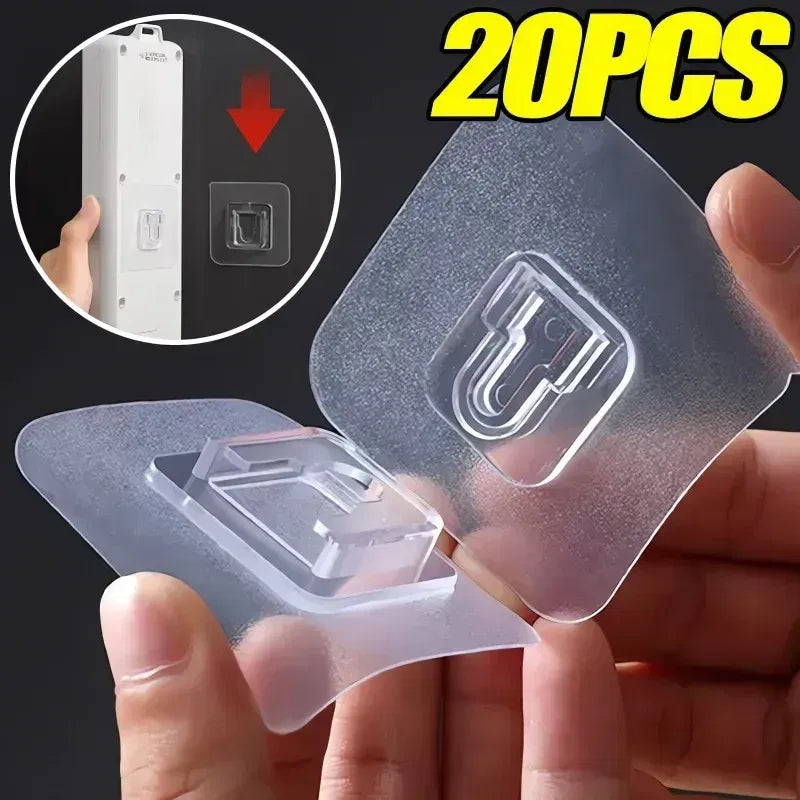 Color: light yellow - Double-Sided Adhesive Wall Hooks Hanger Strong Transparent Suction Cup Sucker Hooks Kitchen Bathroom Storage Plug Socket Holders