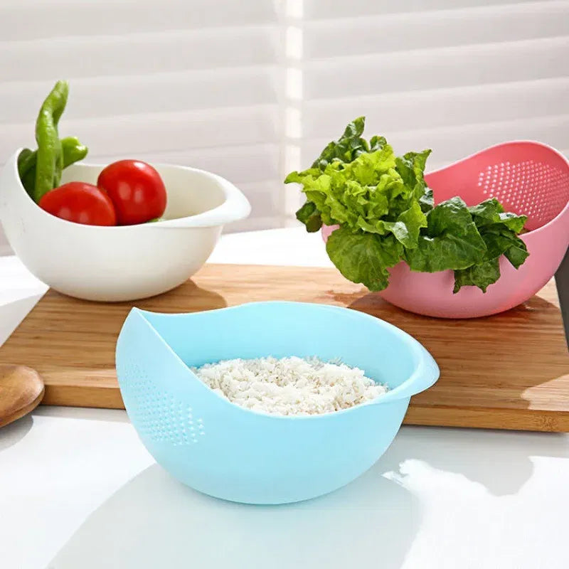 Color: Black - Rice Sieve Plastic Colander Kitchen Drain Basket with Handles Rice Bowl Strainer Strainer Basket Sink Drain Kitchen Tools