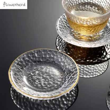 Color: Orange - Japanese Style Round Insulated Glass Tea Mat Saucer Teaware Creative Kung Fu Tea Set Cup Holder Phnom Penh Saucer