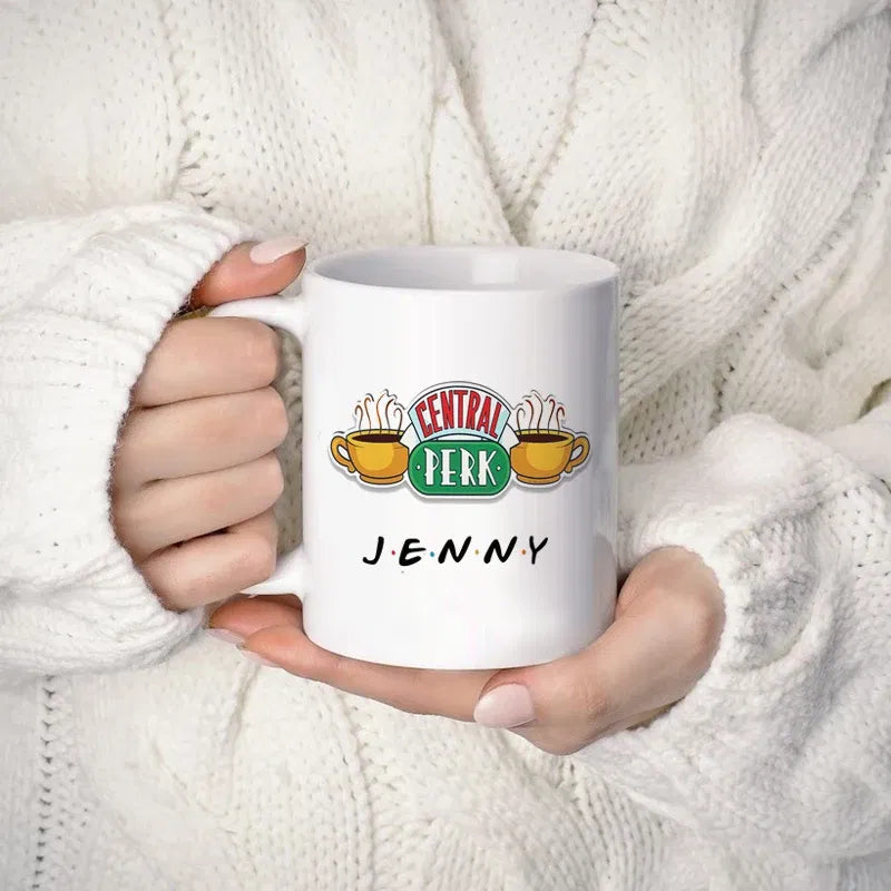Color: WHITE, Capacity: 301-400ml - Personalized Name Mug Central Perk Design Coffee Mug  Custom Tea Cup Chocolate Milk Beer Mugs Lovers Friends Gifts Dropshipping