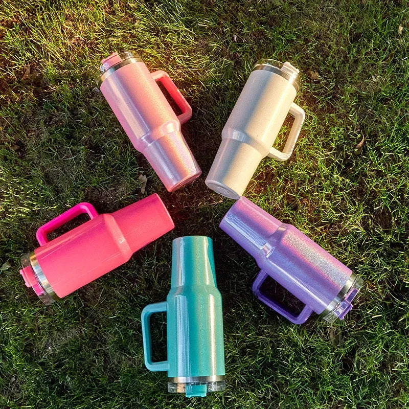 Color: Green, Capacity: >600ML - 40oz Insulated Tumbler With Lid and Straws Stainless Steel Coffee Tumbler with Handle Vacuum Leak Proof Coffee Cup