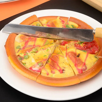 Color: light yellow - Nature Bamboo Pizza Cake Shovel Triangular Spatula Set Steel Stainless Cheese Slicer Cutter Knife,Butter Knife