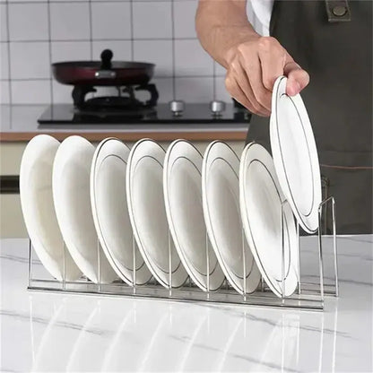 Color: plum - Kitchen Bowl Dish Organizer Stainless Steel Dish Holder Home Cutlery Dishes Pot Lid Rack Household Dish Rack Kitchen Accessories