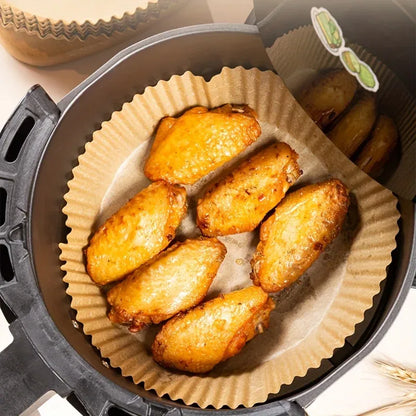 Color: Dark Khaki - Air Fryer Paper Liners Disposable Oil-Proof Waterproof Baking Paper Round Square And Rectangle Parchment Kitchen Party Supplies