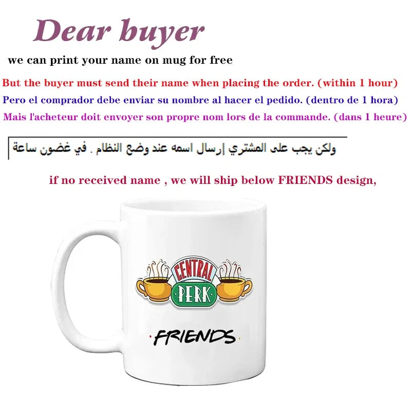 Color: WHITE, Capacity: 301-400ml - Personalized Name Mug Central Perk Design Coffee Mug  Custom Tea Cup Chocolate Milk Beer Mugs Lovers Friends Gifts Dropshipping