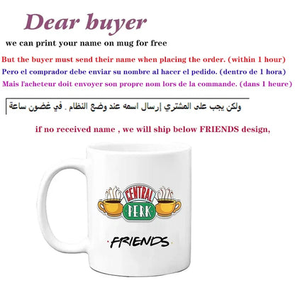Color: WHITE, Capacity: 301-400ml - Personalized Name Mug Central Perk Design Coffee Mug  Custom Tea Cup Chocolate Milk Beer Mugs Lovers Friends Gifts Dropshipping