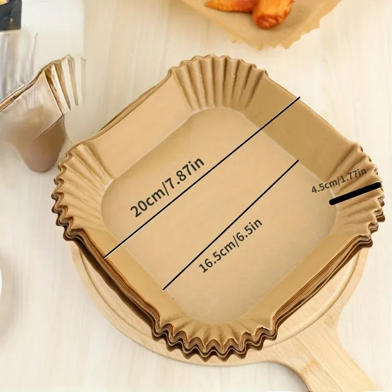 Color: Dark Khaki - Air Fryer Paper Liners Disposable Oil-Proof Waterproof Baking Paper Round Square And Rectangle Parchment Kitchen Party Supplies