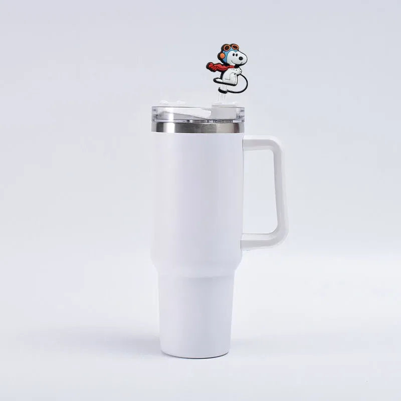 Color: Gold - 1-12PCS Cute  MINISO Snoopy Straw Cover Cap With 30&40Oz Cup10mm Straw Toppers Reusable Dust-Proof Straw Caps Cartoon Drink Stra