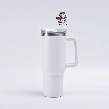 Color: Gold - 1-12PCS Cute  MINISO Snoopy Straw Cover Cap With 30&40Oz Cup10mm Straw Toppers Reusable Dust-Proof Straw Caps Cartoon Drink Stra