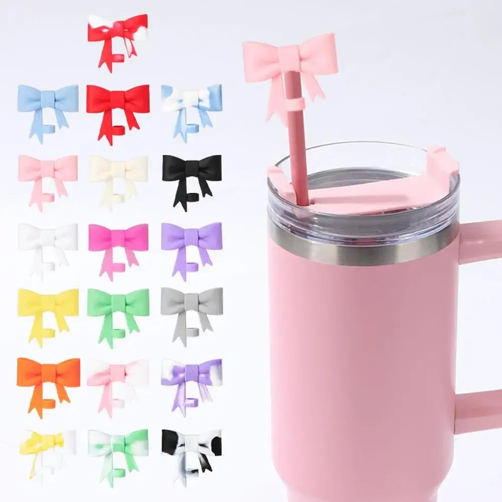 Color: Champagne, Ships From: CN - Bow Straw Cap Covers Toppers Silicone Accessories For Stanley Cups 30&40 Oz Tumbler And With 1pc Protective Boot ??