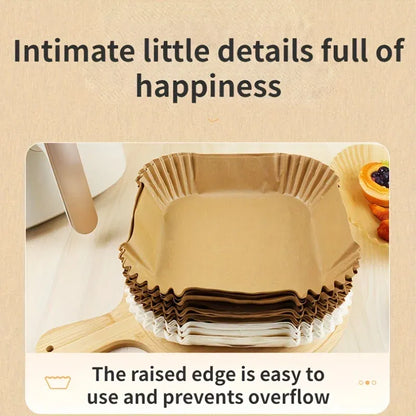 Color: Dark Khaki - Air Fryer Paper Liners Disposable Oil-Proof Waterproof Baking Paper Round Square And Rectangle Parchment Kitchen Party Supplies