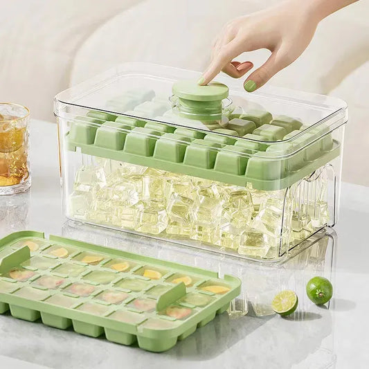 Color: Black - Press Type Ice Cube Tray With Storage Box Ice Cube Maker Ice Box Tray Ice Bucket Ice Mould for Beer Quick-freeze Kitchen Gadget