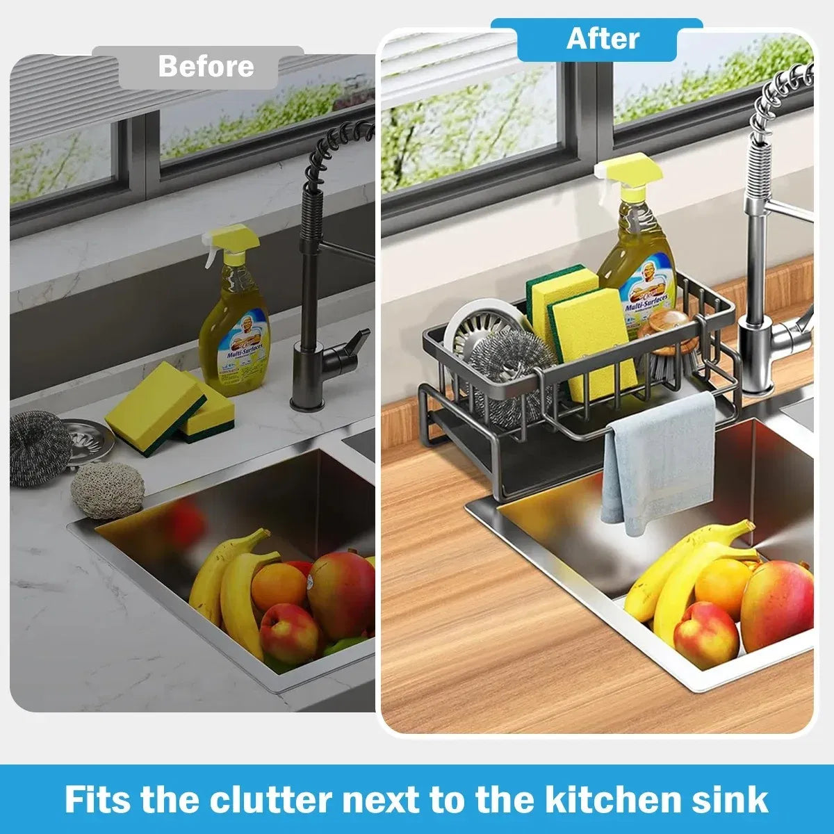 Color: plum - Kitchen Sink Drain Rack Organizer Sponge Storage Faucet Holder Soap Drainer Dishcloth Towel Rack Kitchen Sink Organizer