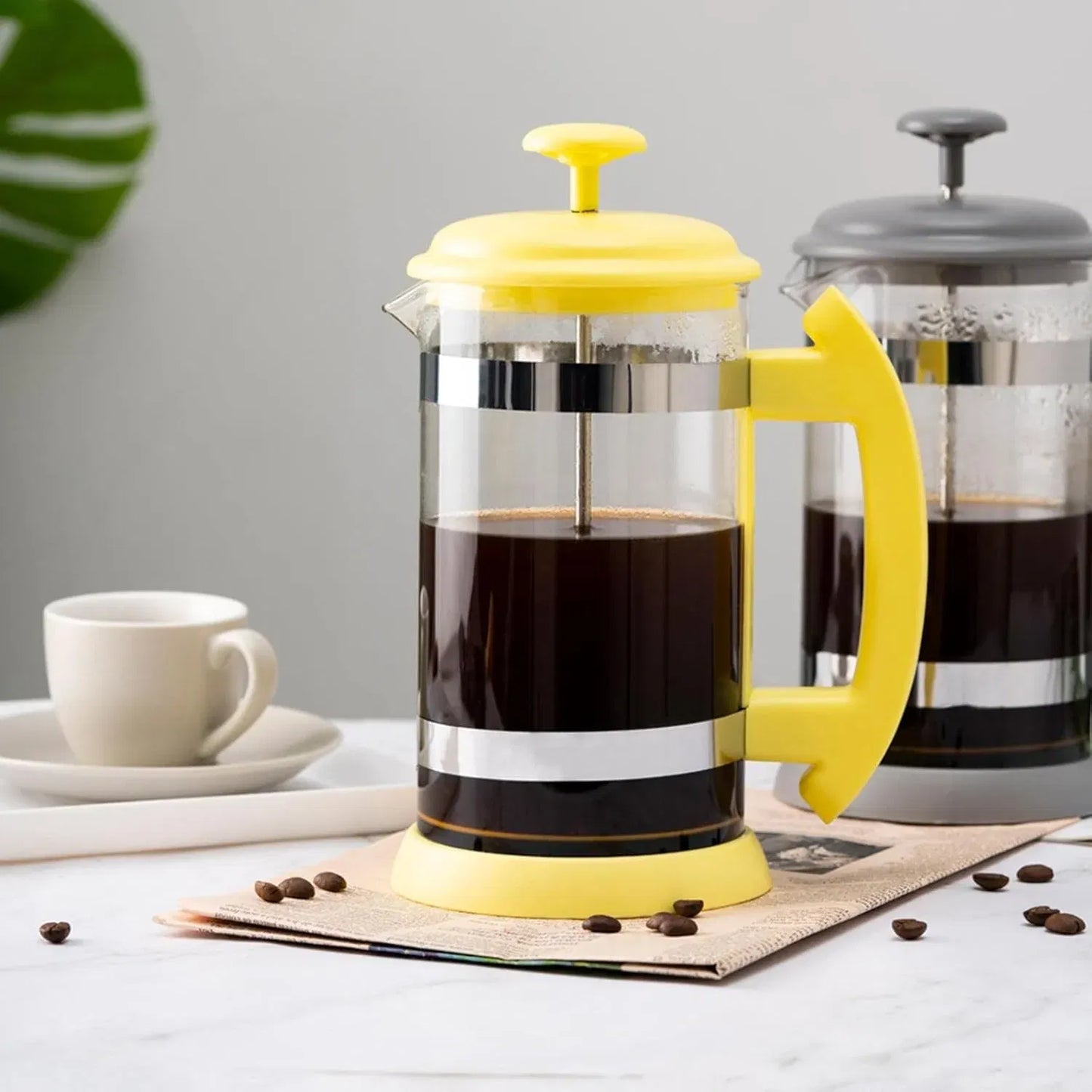 French Press Coffee Tea Maker 34oz, Stainless Steel Coffee Press, Resistant Borosilicate Glass Coffee Maker for Camping Travel -