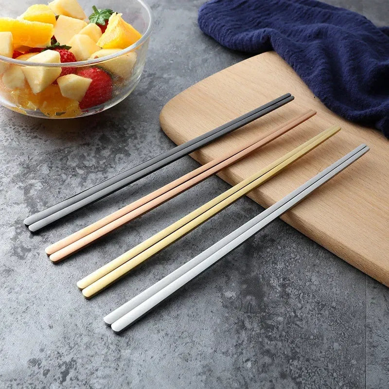 Color: Silver - 304 Stainless Steel Metal Chopsticks Tableware 1 Pair Non-Slip Chinese Chopstick Sushi Sticks Flatware Kitchen Accessories
