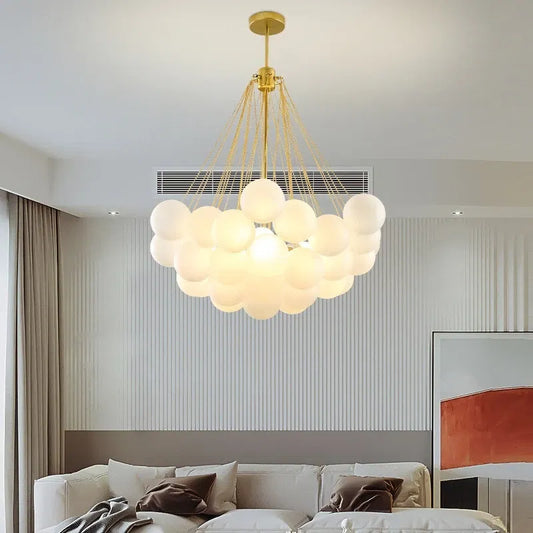 Body Color: Brown, Emitting Color: changeable - Modern Glass Ball Hanging Chandelier for Living Dining Table Room Decoration Kitchen Lamps Gold Black LED Ceiling Pendant Light