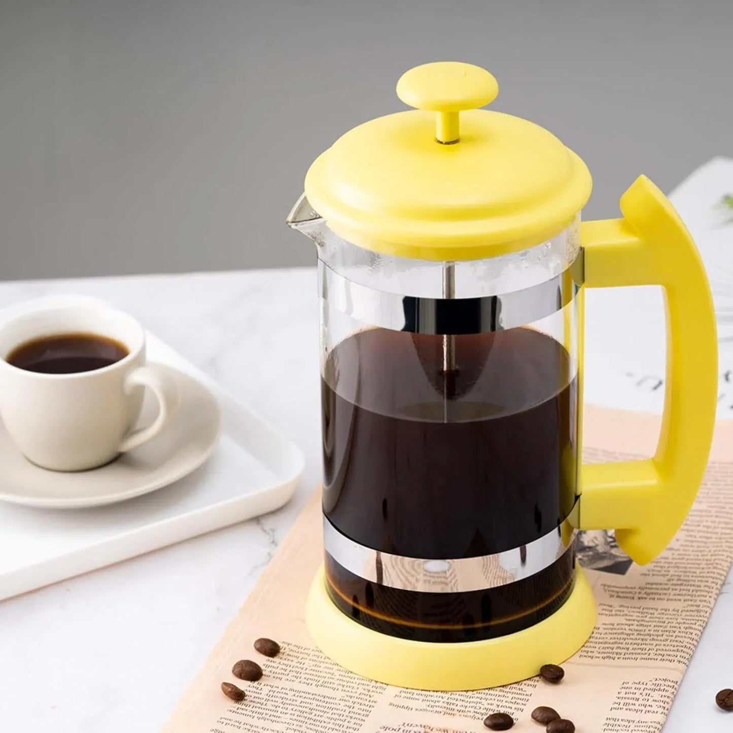 French Press Coffee Tea Maker 34oz, Stainless Steel Coffee Press, Resistant Borosilicate Glass Coffee Maker for Camping Travel -
