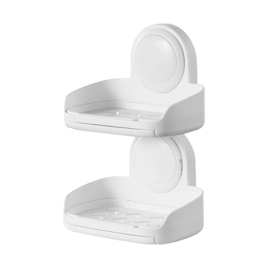 Soap Holder for Shower, Double Layer with Suction Cup, Wall Mounted NO-Drilling, Strong Suction Bar Soap Sponge Holder, Self Draining Soap Saver, for Shower Bathroom Bathtub Kitchen, Removable