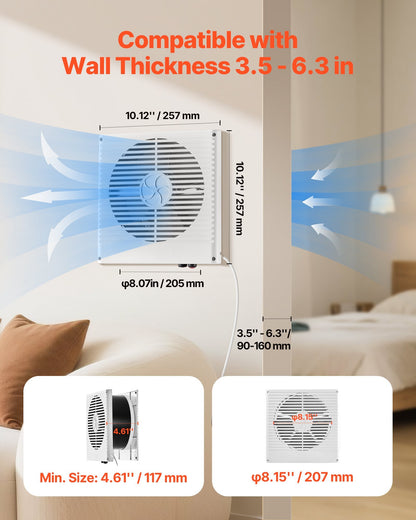 7.5-Inch Room to Room Fan, Through Wall Fan with AC Motor & Bi-directional Adjustable Wind, 180 CFM Ventilation Quiet Exhaust Vent for Kitchen, Living & Laundry Room, Workshop