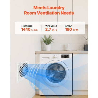 7.5-Inch Room to Room Fan, Through Wall Fan with AC Motor & Bi-directional Adjustable Wind, 180 CFM Ventilation Quiet Exhaust Vent for Kitchen, Living & Laundry Room, Workshop