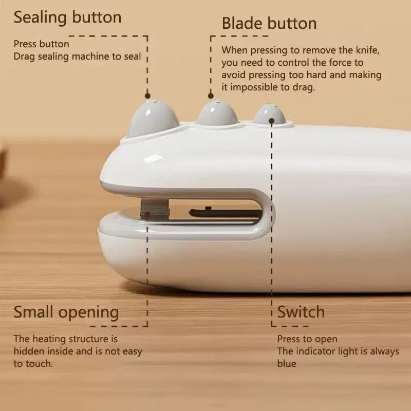 Color: WHITE - XIAOMI Mini Sealing Machine Handheld Heated Portable USB Recharge Food Bag Sealer Household Magnetic Packaging Cut Seal Dual Use
