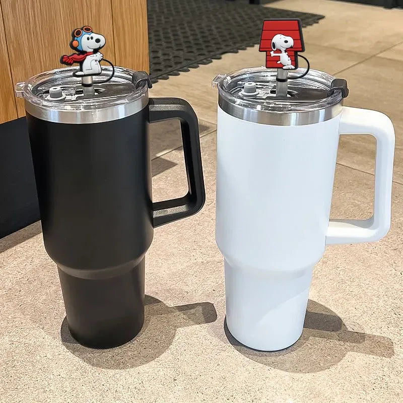 Color: light yellow - 1-12PCS Cute  MINISO Snoopy Straw Cover Cap With 30&40Oz Cup10mm Straw Toppers Reusable Dust-Proof Straw Caps Cartoon Drink Stra
