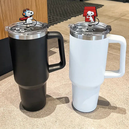 Color: light yellow - 1-12PCS Cute  MINISO Snoopy Straw Cover Cap With 30&40Oz Cup10mm Straw Toppers Reusable Dust-Proof Straw Caps Cartoon Drink Stra