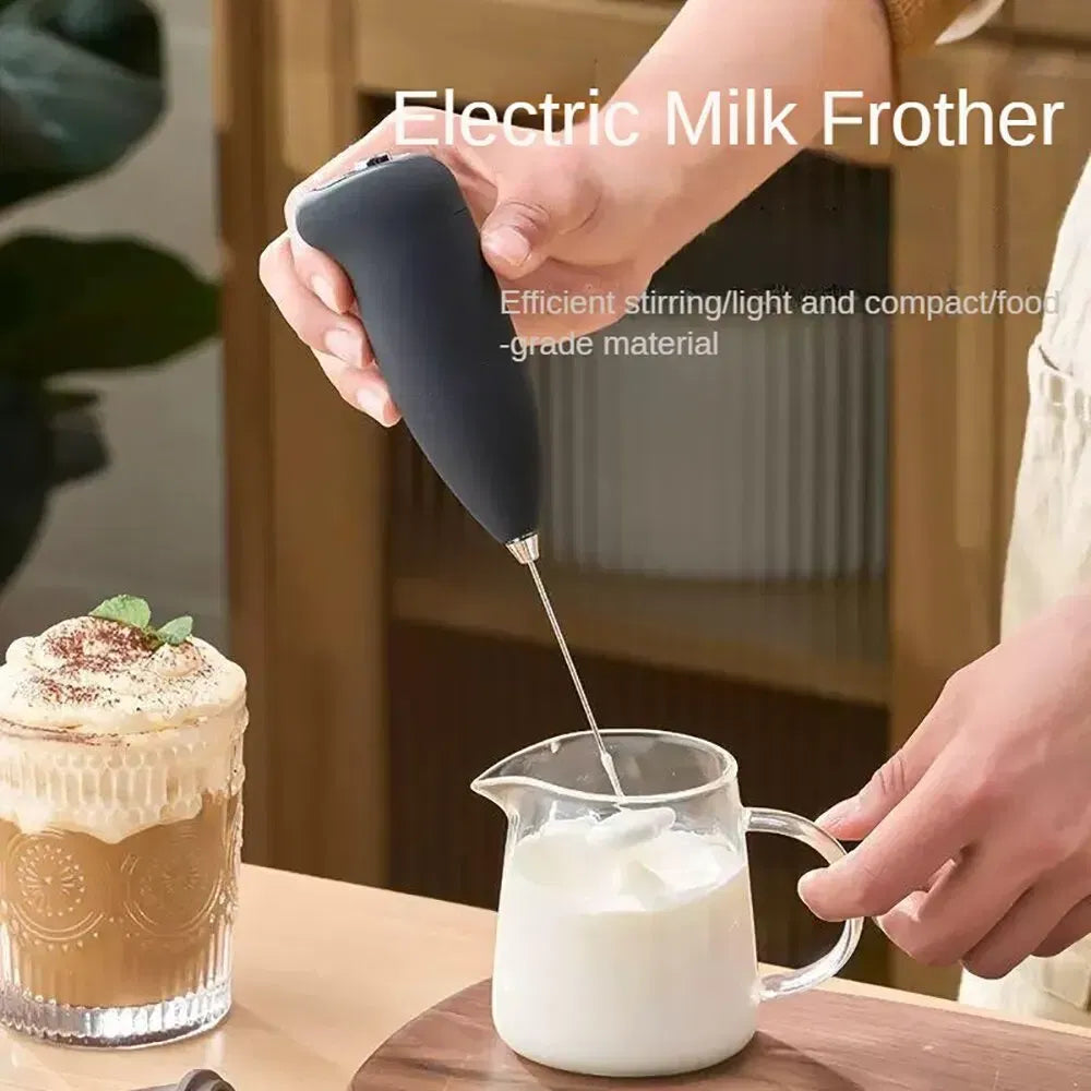 Color: Light Grey - Electric Milk Frother Handheld Mixer Coffee Foamer Egg Beater Cappuccino Stirrer Mini Portable Blenders Home Kitchen Whisk Tool