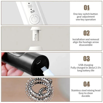 Color: MULTI - 2-in-1 multi-function USB Rechargeable Electric Egg Beater Baking Mixer Milk Frother Kitchen Gadgets Coffee Stirrer Tools Dining