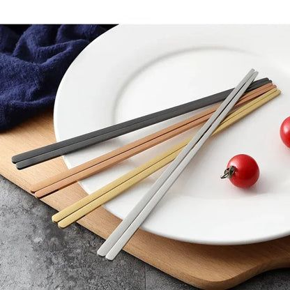 Color: Gold - 304 Stainless Steel Metal Chopsticks Tableware 1 Pair Non-Slip Chinese Chopstick Sushi Sticks Flatware Kitchen Accessories
