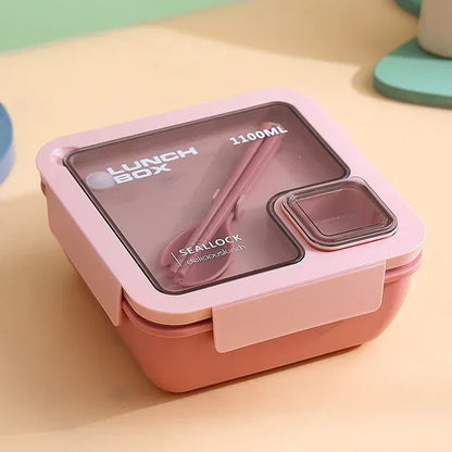 Color: Silver - Portable Lunch Box Lunch Bags for Children School Office Bento Box with Tableware Thermal Bag Complete Kit Microwavable Heating