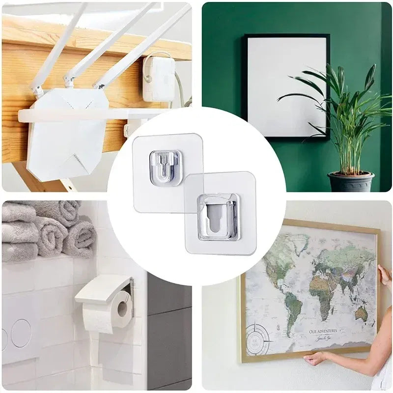Color: light yellow - Double-Sided Adhesive Wall Hooks Hanger Strong Transparent Suction Cup Sucker Hooks Kitchen Bathroom Storage Plug Socket Holders