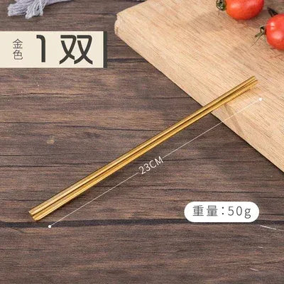 Color: Gold - 304 Stainless Steel Metal Chopsticks Tableware 1 Pair Non-Slip Chinese Chopstick Sushi Sticks Flatware Kitchen Accessories