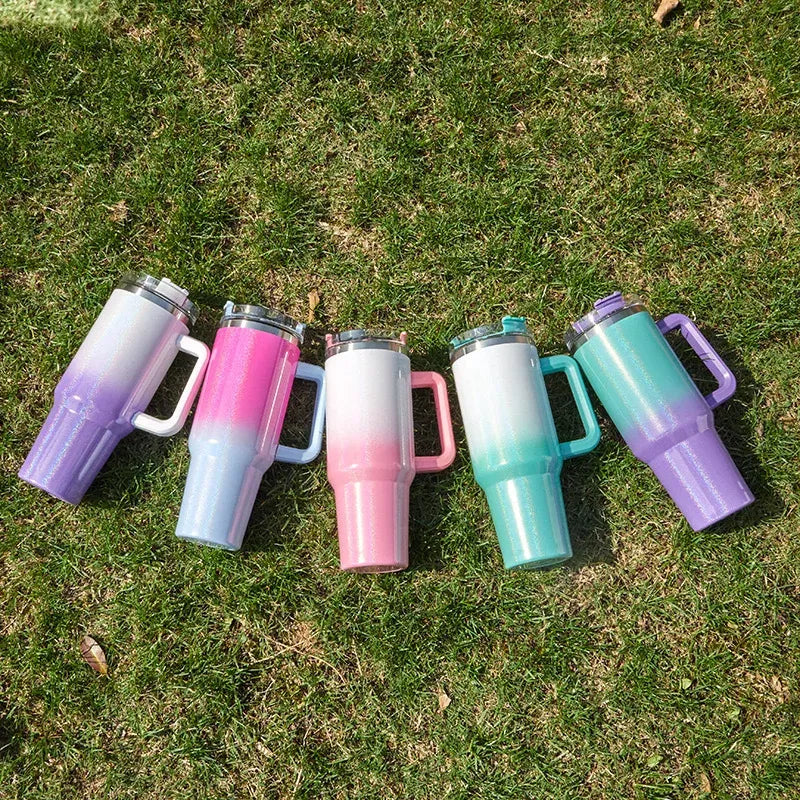 Color: Green, Capacity: >600ML - 40oz Insulated Tumbler With Lid and Straws Stainless Steel Coffee Tumbler with Handle Vacuum Leak Proof Coffee Cup