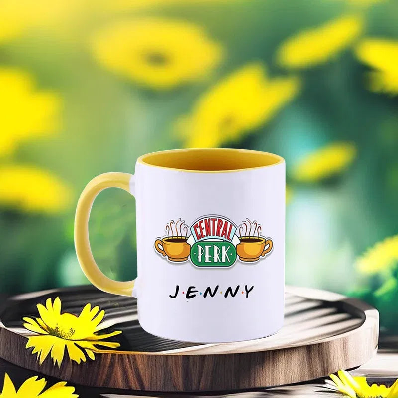 Color: WHITE, Capacity: 301-400ml - Personalized Name Mug Central Perk Design Coffee Mug  Custom Tea Cup Chocolate Milk Beer Mugs Lovers Friends Gifts Dropshipping